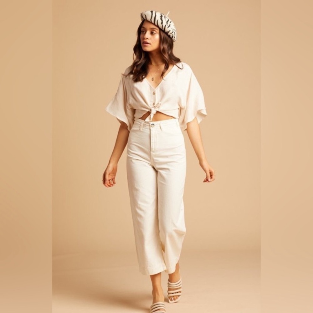 Free People We the Free Patti Crop Wide Leg High Rise Jeans White Size 27